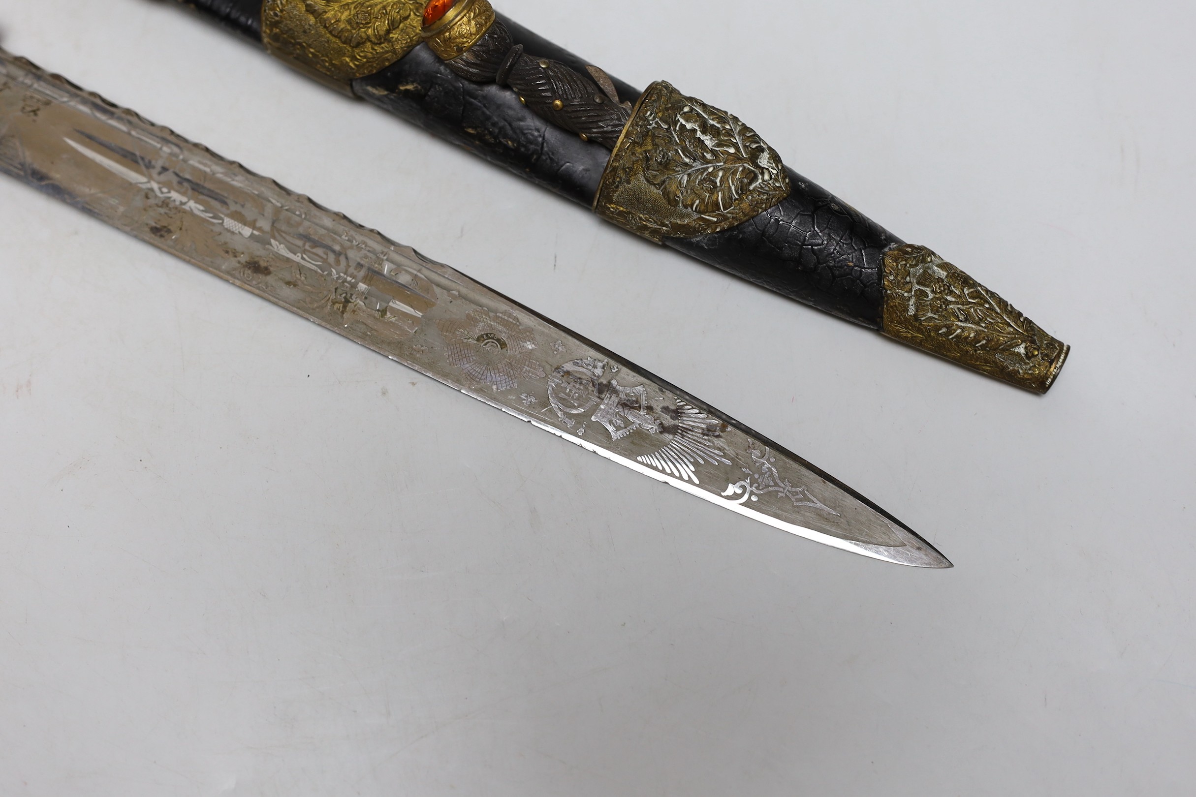 A Victorian Scottish dirk, Cairngorm lacking, 45cms long